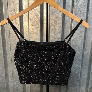 Express Black Sequin Spaghetti Strap Crop Top